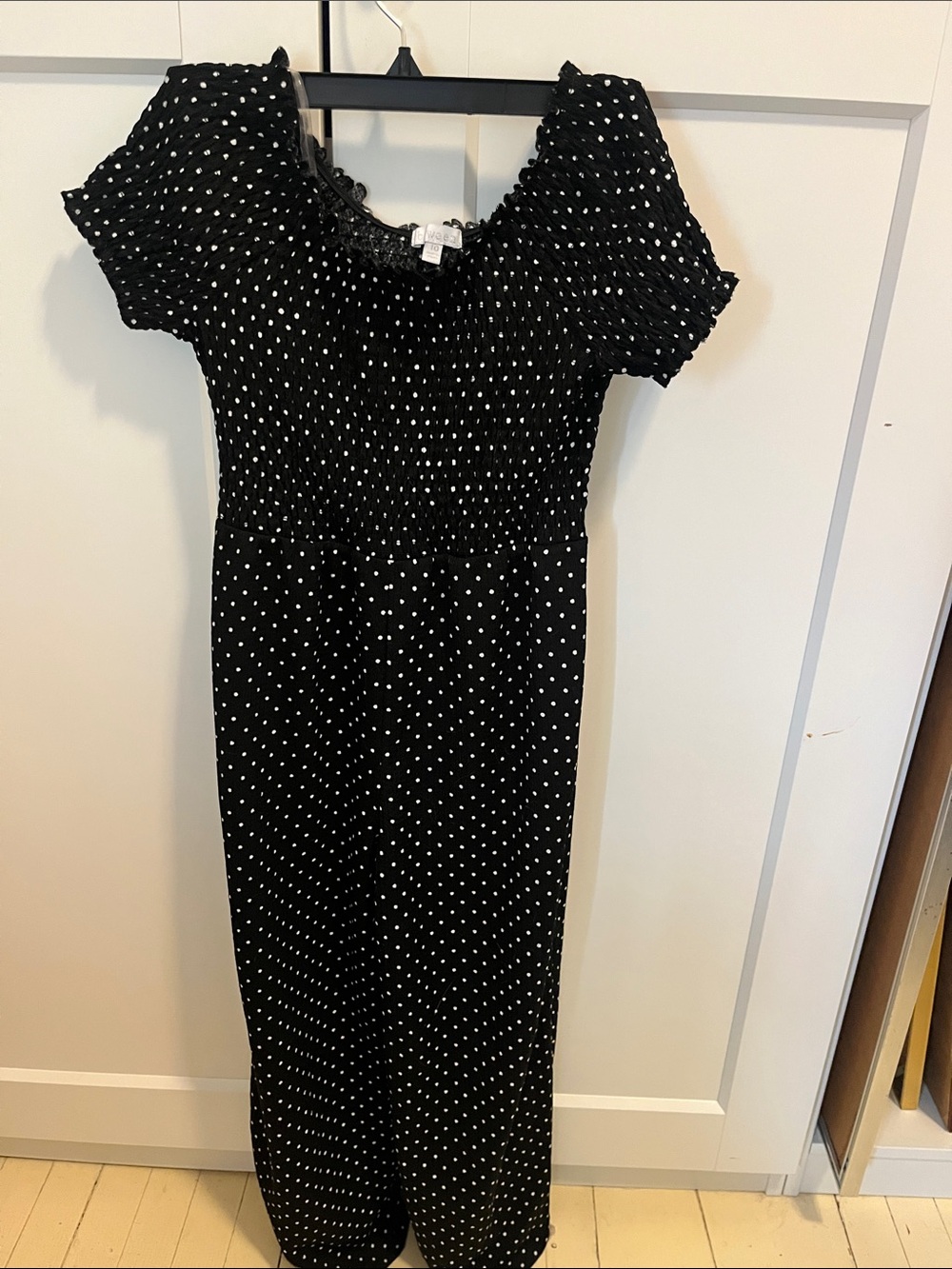 btween Black and White Polka Dot Smocked Maxi Dress